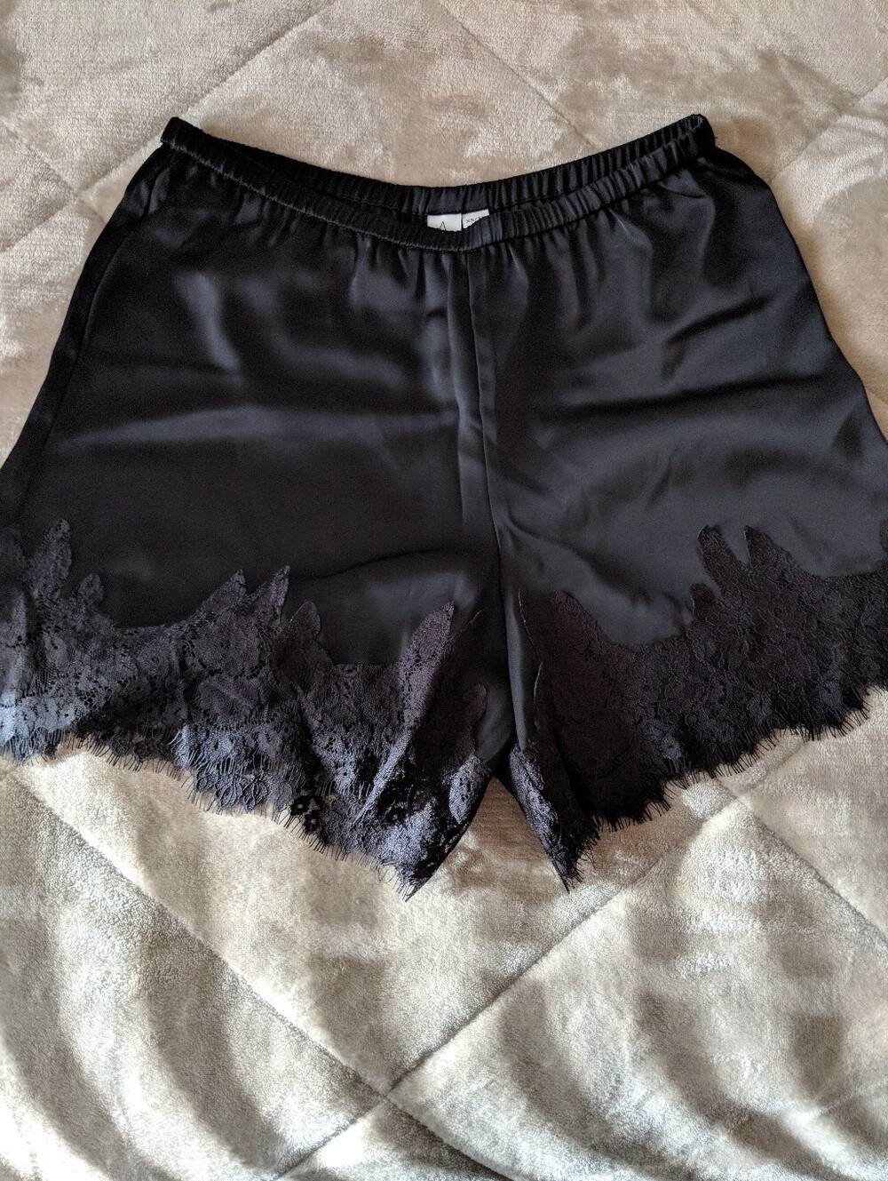 Joie Silky Lace-Trim Sleep Shorts - Black